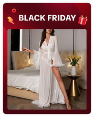 Women's Sheer Mesh Trumpet Sleeve Sleep Robe
