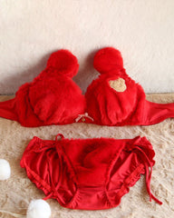 Multiple Colors Plushy Set 2-Pieces Lingerie Set