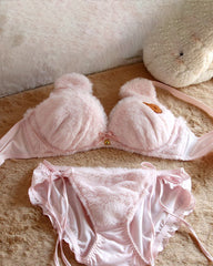 Multiple Colors Plushy Set 2-Pieces Lingerie Set