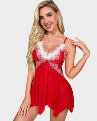 Sexy Christmas Mesh Nightgown with Lace Trim