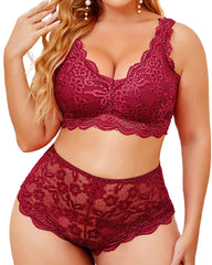 Sexy Plus Size Lace Bralette & High Waist Panty Set