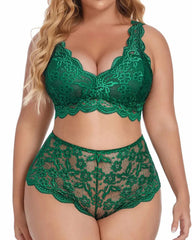 Sexy Plus Size Lace Bralette & High Waist Panty Set
