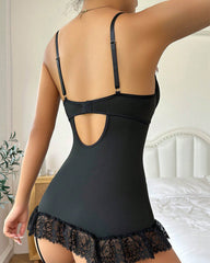 Floral Lace Underwire Garter Bustier Corset Set With G-string