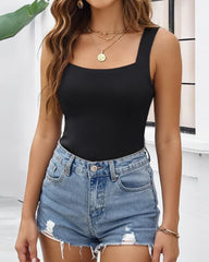 Women's Basic Square Neck Sleeveless Double-Layer Tank Tops Shaping Vest