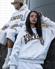 Leopard Letters Hoodie Couple Outfit Set