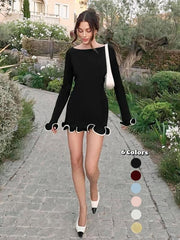 Women's Elegant Colorblock Wave Hem A-Line Winter Knit Dress